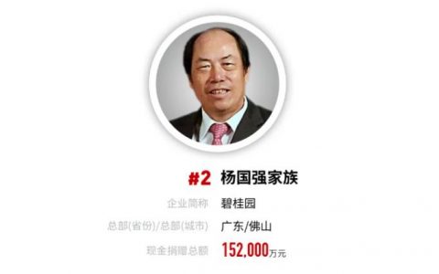 福布斯发布2020年中国慈善榜 杨国强家族捐赠15.2亿元位列第二